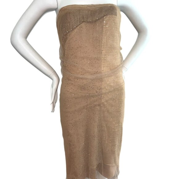 Donna Karan Vintage Beige Strapless Embellished Dress - Picture 2 of 6